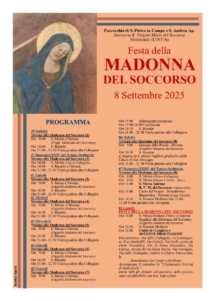 Programma Festa della Madonna del Soccorso - Parrocchia di Montecarlo - 8 settembre 2025 Programma Festa della Madonna del Soccorso - Parrocchia di Montecarlo - 8 settembre 2025