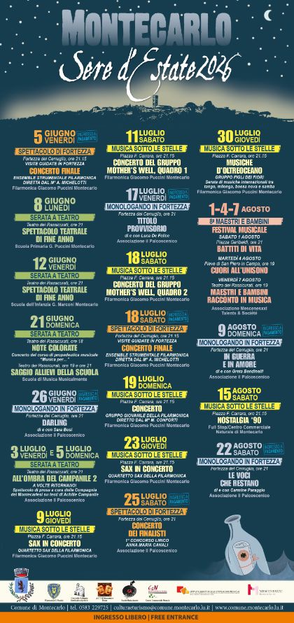 CALENDARIO - MONTECARLO SERE D'ESTATE 2026