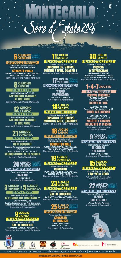 CALENDARIO - MONTECARLO SERE D'ESTATE 2026