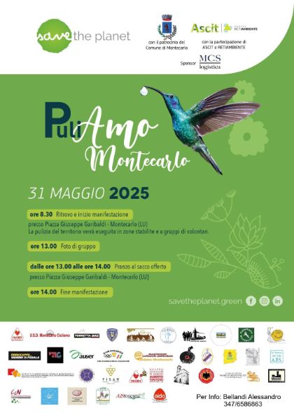 PuliAmo Montecarlo - Save The Planet - Modulo di iscrizione - 31 maggio 2025 PuliAmo Montecarlo - Save The Planet - Modulo di iscrizione - 31 maggio 2025