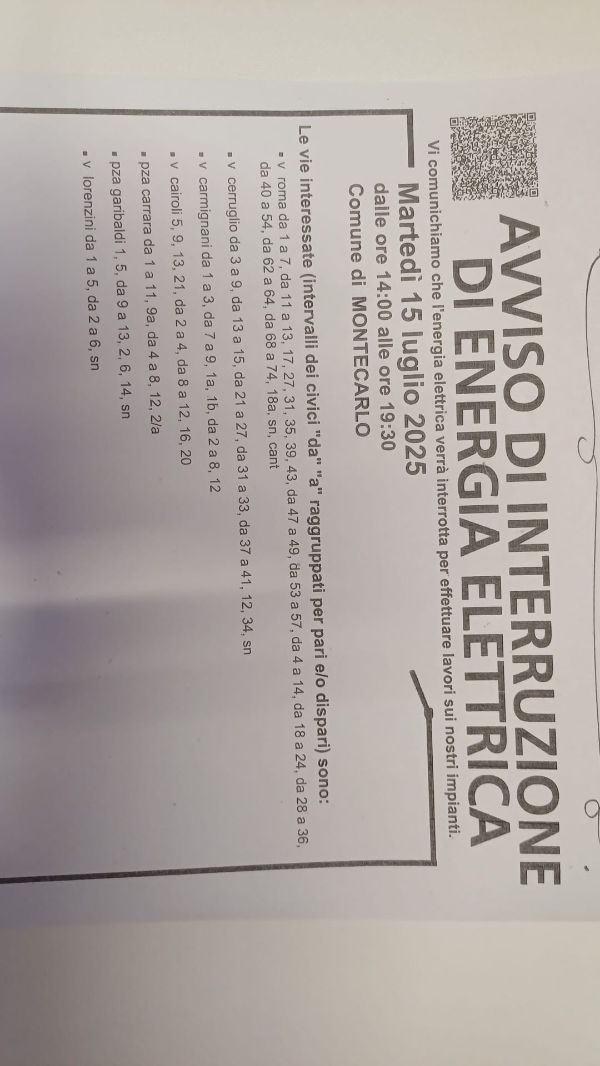 Interruzione energia elettrica - 14.07.2025